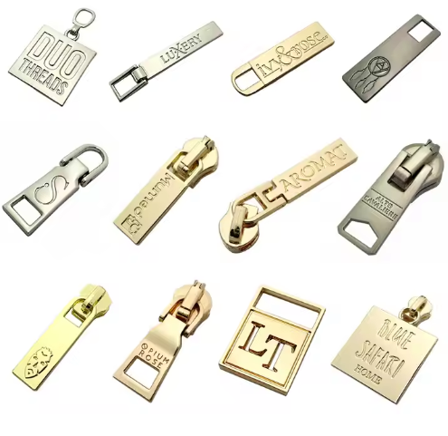 Factory Wholesale Zip Slider Size 5 Custom Logo Metal Logo for Clothes Metal Zipper Slider Plastic Coating Metal Puller NICKEL