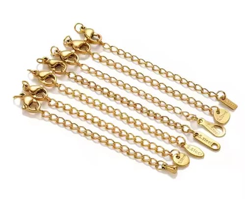 PVD 18k Gold Stainless Steel Extension Chain Connectors for DIY Bracelets with Lobster Clasp Engraved Logo Extended Links Chain