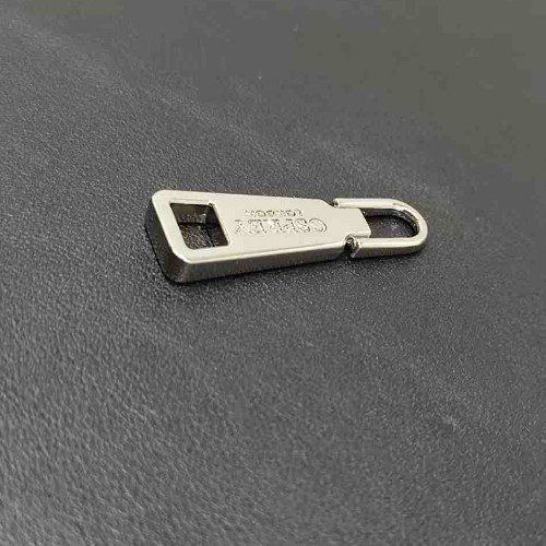Zipper Puller With Brand In Shiny Nickel For Bag Hardware